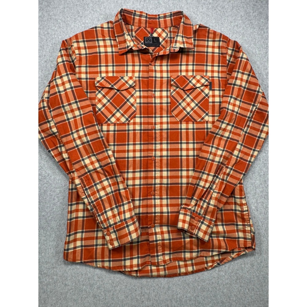 Magpul Industries Mens Large Orange Plaid Snap Front Long Sleeve Flannel Shirt